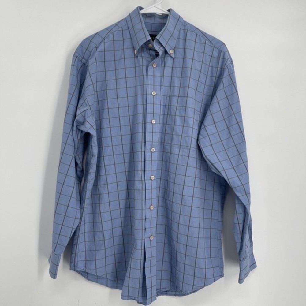 SCOTT BARBER Mens Blue Plaid Button Down Long Sleeve Dress Shirt Size‎ M